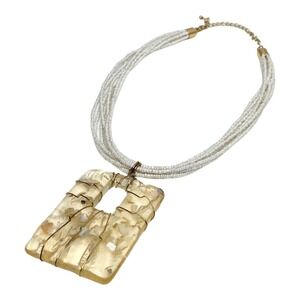 Artisan Wire Wrapped Resin Shell‎ Pendant Multi Strand Seed Bead Necklace Cream